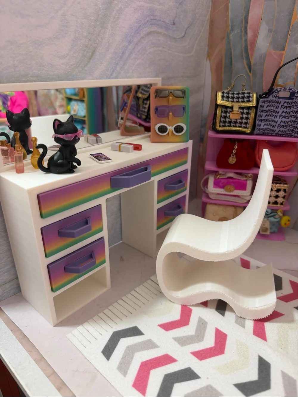 Barbie Vanity Makeup Table with Mirror and Chair | 11.5 Inch Doll Furniture